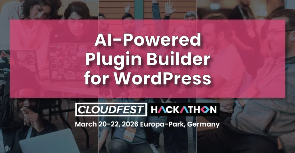 CloudFest Hackathon 2026 project card for the AI-Powered Plugin Builder for WordPress
