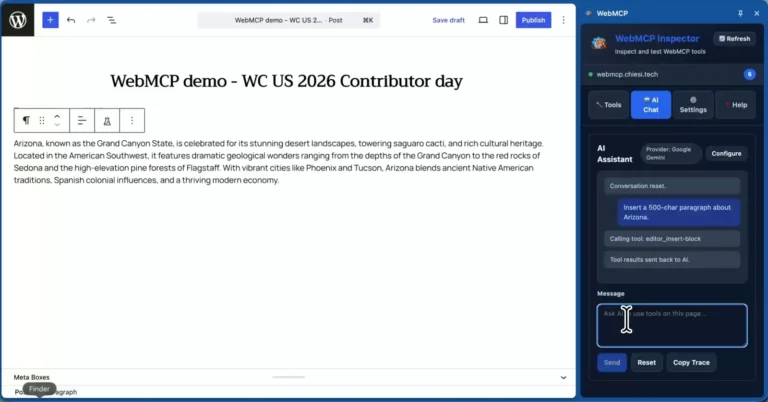 WebMCP in the block editor — WordCamp US 2026 Contributor Day